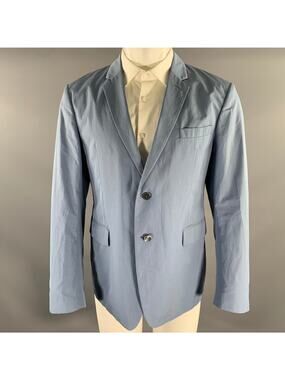 PRADA Chest Size 40 Blue Light Blue Solid Notch Lapel Sport Coat
